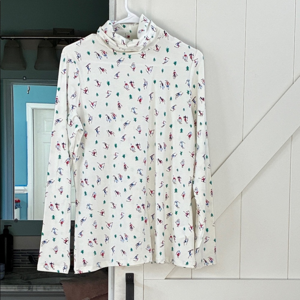 Lands' End White Long Sleeve Turtleneck with Colorful Print